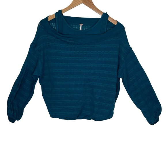 Free People Teal Off-the-Shoulder Sweater - Picture 1 of 10